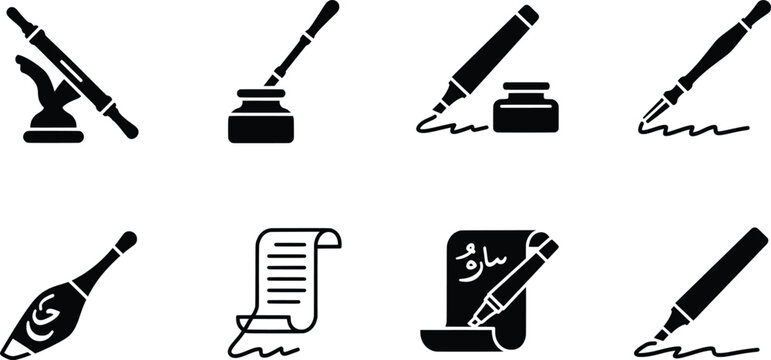 Arabic and Islamic Calligraphy Pen Icon Set