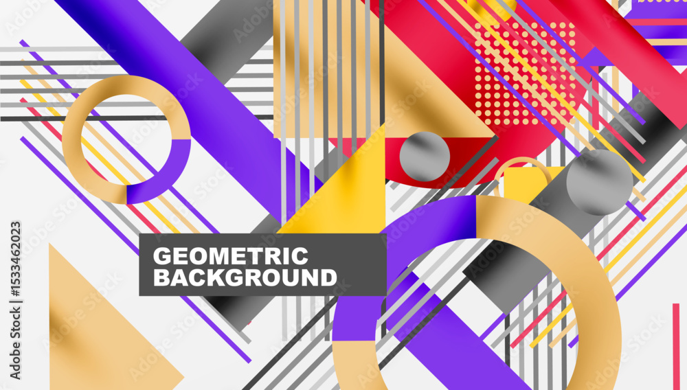 Aufkleber Abstract geometric composition. Vibrant colors, overlapping shapes create dynamic visual texture. Modern design elements present bold aesthetic.
