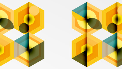 Obraz premium Geometric patterns, hexagons, optical illusion. Warm colors dominate, creating abstract visual experience. Clean lines, modern design.