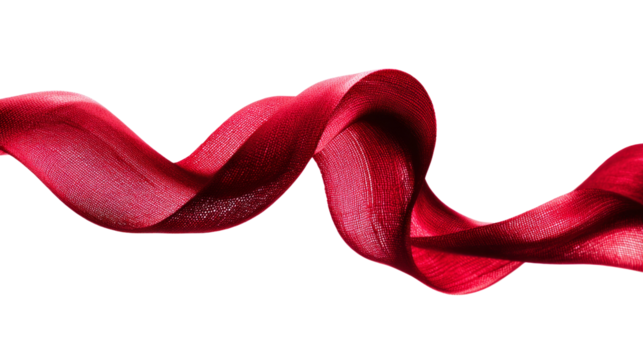 A red ribbon is curled up and twisted