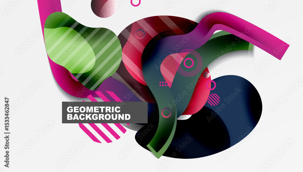 Poster Abstract geometric shapes overlap, creating vibrant color gradients. Modern design with dynamic composition, suitable for backgrounds.