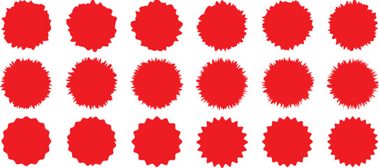 Star burst shape tags for price.Red sale tag.price tag, starburst, quality mark, retro stars, sale.Set of red starburst. Price sticker, sale sticker, Circle sticker set. Wavy edge promo red badges.