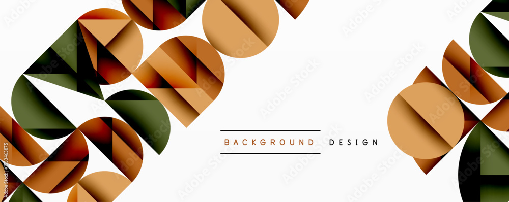 Poster Abstract geometric shapes overlap, creating dynamic visual texture. Brown, green hues dominate neutral background. Modern design element.