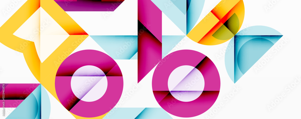 Poster Abstract geometric composition. Vivid colors intersect, creating dynamic visual experience. Shapes overlap, forming modern design.