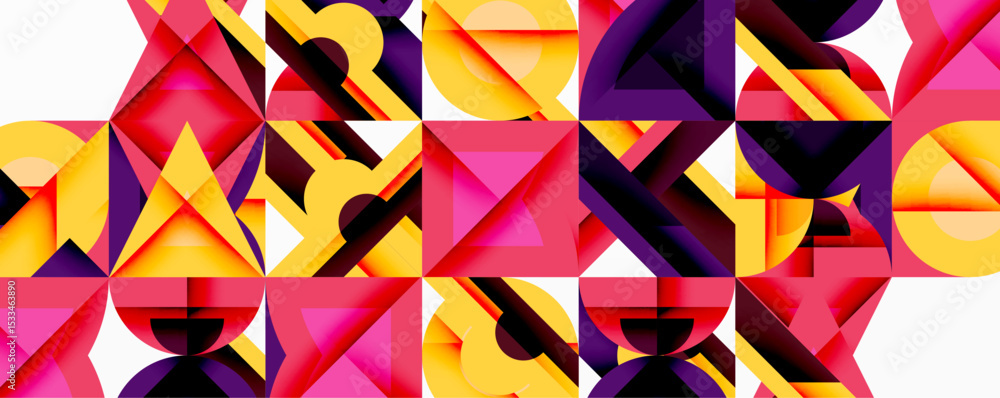 Aufkleber Abstract geometric pattern. Vivid colors create dynamic composition. Shapes overlap, forming complex visual texture. Modern design element.
