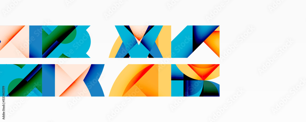 Aufkleber Abstract geometric shapes, vibrant colors, repeating patterns. Modern design elements create visual interest. Clean aesthetic.