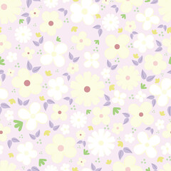 Pink seamless floral pattern with vintage spring flower vector illustration background