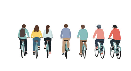 Group Cycling: Back View of Cyclists on White Background
