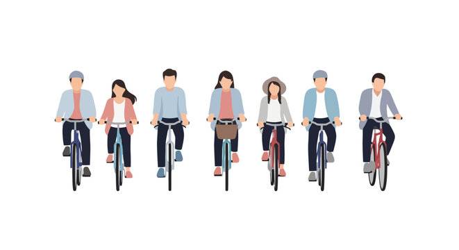 Cyclists Group: Diverse People Riding Bikes Together