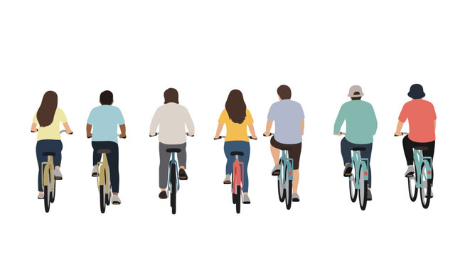Cyclists Ride: Back View of People on Bikes