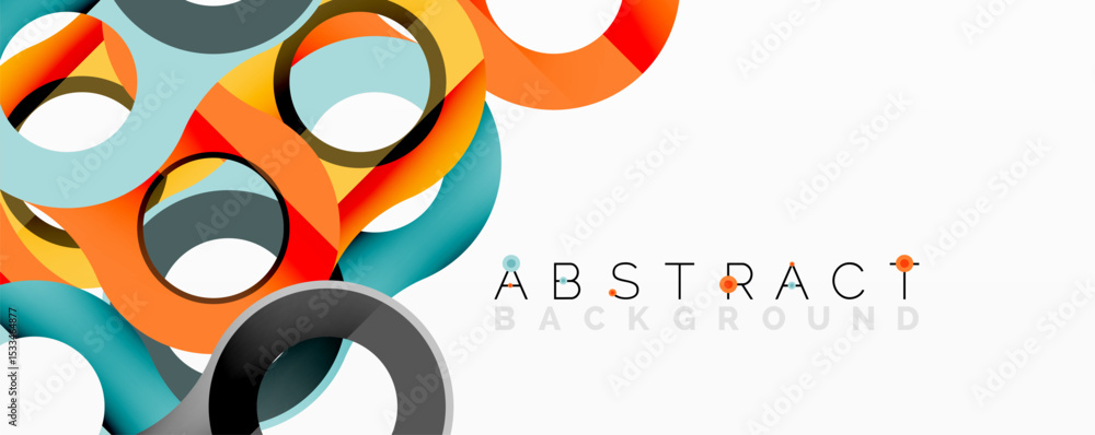 Aufkleber bright circles overlap, creating dynamic abstract design. orange, teal, gray hues dominate white spa