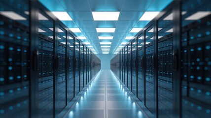 Fototapeta premium Data center servers with futuristic design and digital network technology
