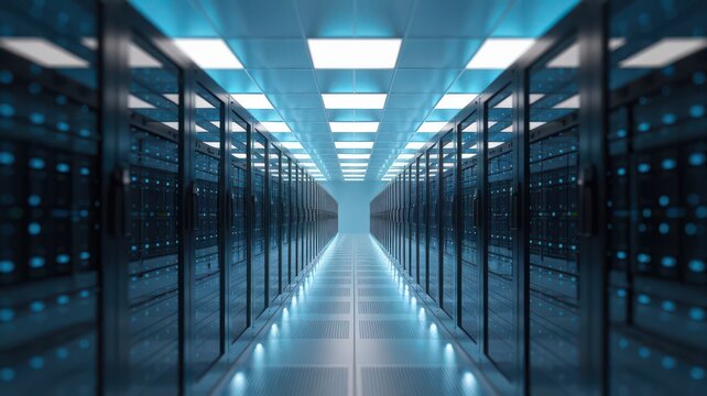 Data center servers with futuristic design and digital network technology - Powered by Adobe