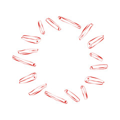 Round frame with red cinnamon sticks on white background for label packaging holiday card or culinary branding