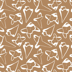 Hand drawn seamless floral pattern with abstract cloves on warm brown background for packaging and textile design