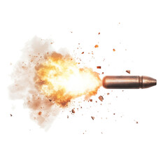 A bullet is shot out of a gun, leaving a trail of smoke and debris in its wake