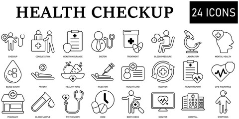 Set of Health Checkup Icons or symbols Vector fully editable file.