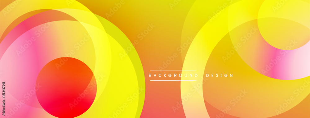 Poster abstract geometric shapes overlap, creating vibrant yellow, orange, pink gradients. modern design el