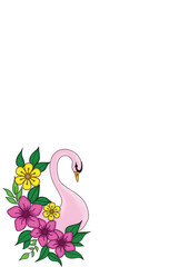 Swan and Floral Corner Decoration Vector – Elegant Ornamental Corner with Swan and Flower Elements