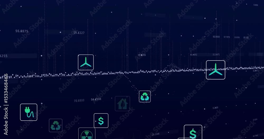 Poster opening canvas showing dotted waveform plug icon emerging icons floating and visualizing eco data