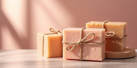 Minimalist Modern Soap Bars Tied With Natural Twine Stock Photography - Mediterranean Warmth Style - Premium Quality Artisan Soap Collection