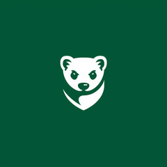 Green Ferret or Small Mammal Logo – Minimalist White Ferret Head on Green Background, Ideal for Eco Products, Animal Rescue Identity, or Cute Branding Elements