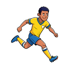 Cartoon Boy Playing Soccer in Yellow Jersey with Football

