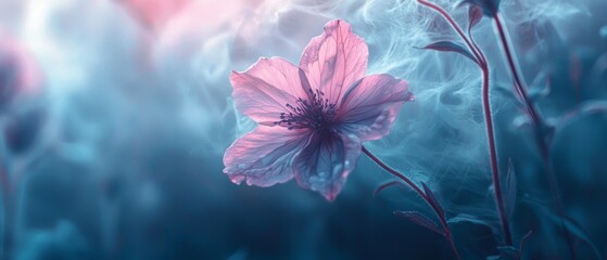 Ethereal Flower Wrapped in Soft Fog at Dusk Surreal Landscape