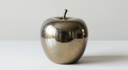 Dark gray metallic apple sculpture