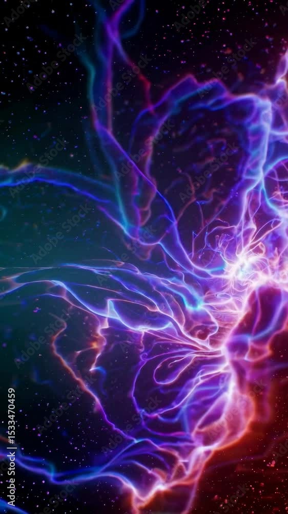 Poster colorful energy streams in space with dynamic neon patterns