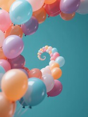 Colorful Balloons Forming a Number Two Against a Blue Background