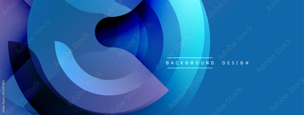 Poster Abstract blue design features overlapping circular shapes. Gradient colors create dynamic visual effect. Modern background suitable for various projects.