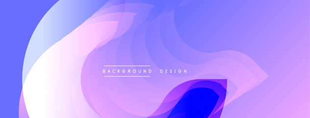 Abstract flowing shapes, purple hues dominate. Soft gradients create dynamic visual texture. Background design elements present.