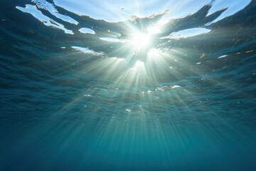 Sunlight Streaming Through Clear Ocean Water, Underwater Scene