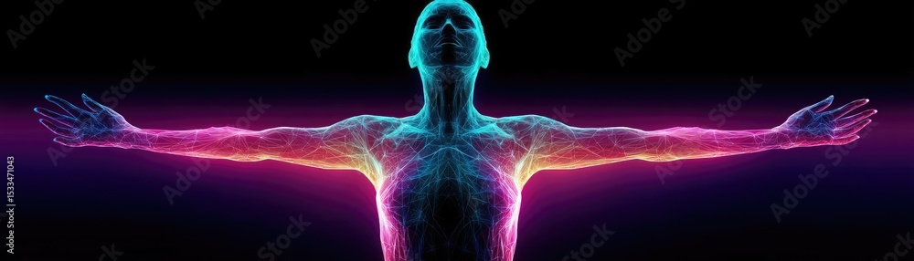 Poster light stretching through balance with serenity and escape concept. abstract representation of a huma