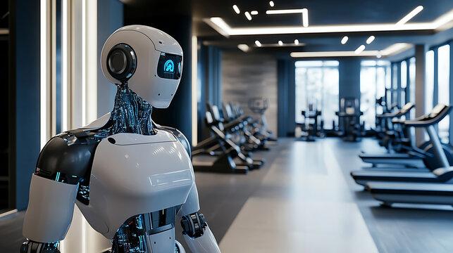 Robot in a Modern Gym Environment - Powered by Adobe