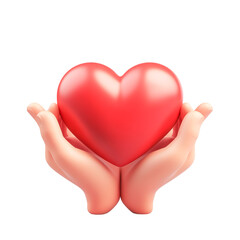 Obraz premium 3D Render of Two Hands Gently Holding a Red Heart, Transparent Background