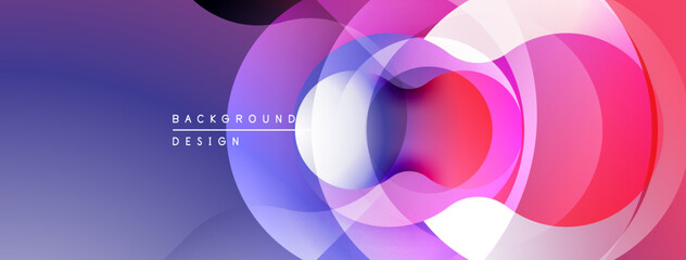 Abstract circles overlap, creating vibrant gradients. Purple, pink, blue hues blend smoothly. Modern design element for backgrounds.