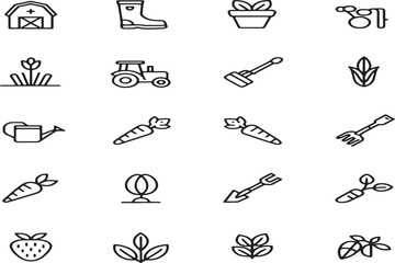 Farm Icons Gardening, Farming, Agriculture Illustrations