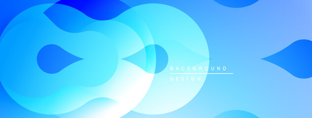 Abstract blue shapes overlap creating dynamic background. Soft gradients provide depth, modern aesthetic. Minimalist design feels clean, inviting.