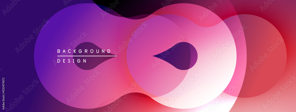 Poster abstract shapes overlap, creating vibrant gradients. pink, purple hues dominate composition. modern 