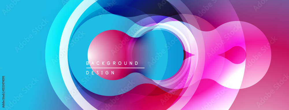 Poster Abstract colorful circles overlap, creating dynamic visual effect. Gradient hues blend smoothly, forming modern background design.