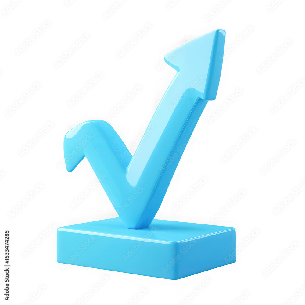 Poster 3d render blue upward arrow checkmark icon isolated on transparent background