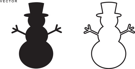 winter snowman silhouette, snowman icon, logo vector illustration on white background