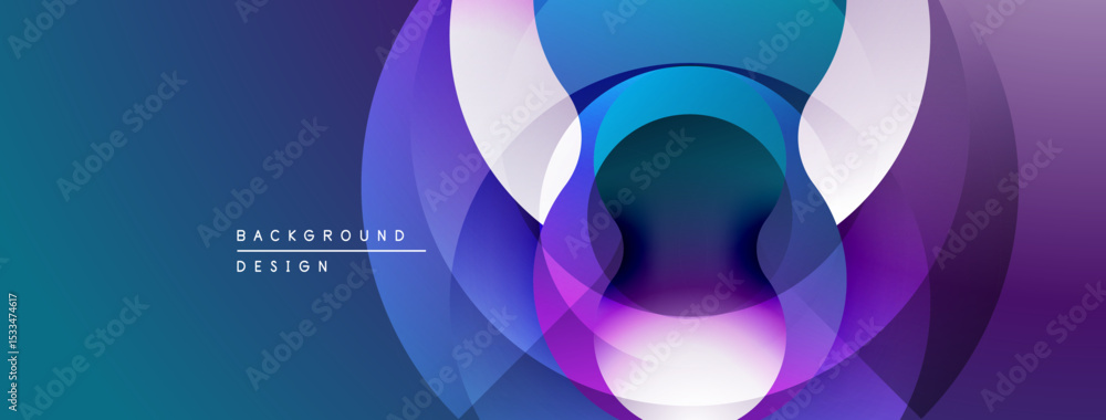 Poster abstract circles overlap, creating vibrant purple, blue gradients. modern design element for backgro