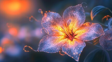 Glowing Wild Flower in a Pale Sunset Evening Glow