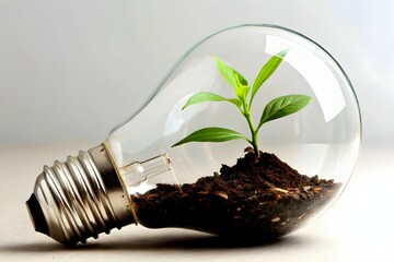 Clear Light Bulb with Growing Plant Inside Symbolizing Sustainability and Innovation

