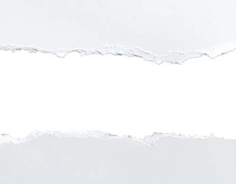 top and bottom paper torn in middle cutout on transparent png clipping path