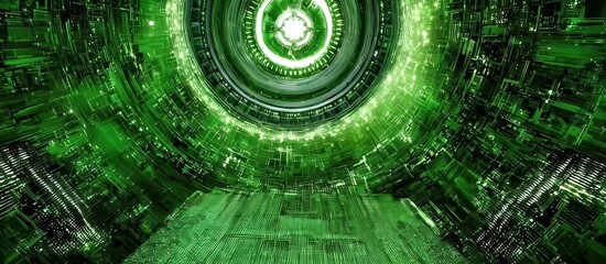 Digital tunnel glowing green technology abstraction - Powered by Adobe