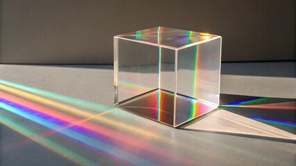 Fototapeta premium transparent glass cube on neutral background
